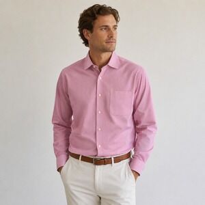 Peter Millar Nanoluxe Easycare Pink White Micro Stripe Button Down Shirt Mens L